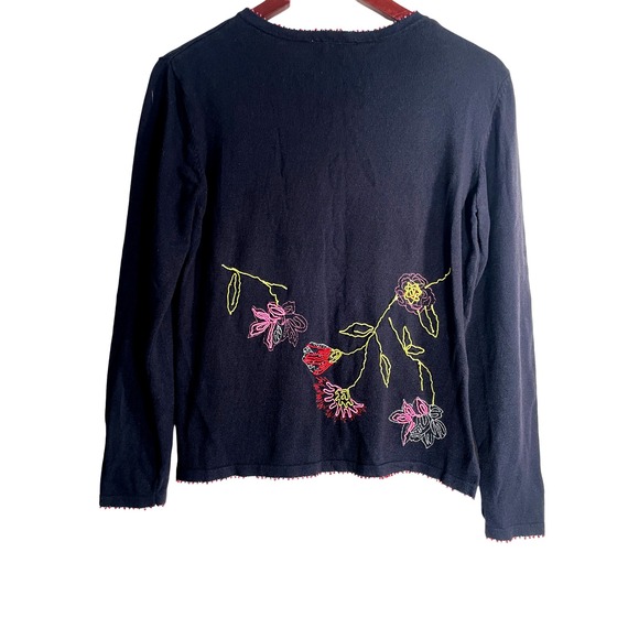 Talbots Black Embroidered Floral Sweater Medium Beaded Lightweight Knit Pullover - Picture 5 of 8
